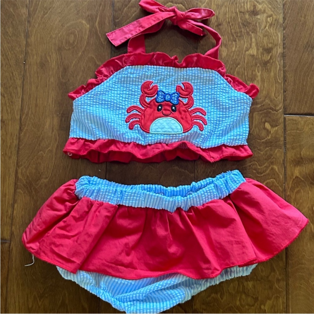 Like New size 6 Honey Bean Red and Blue Crab or Lobster Bikini Set